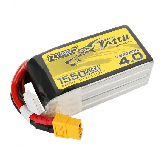 Tattu R-Line Version 4.0 1550mAh 14.8V 130C 4S1P Lipo Battery Pack With XT60 Plug