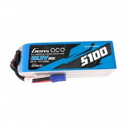 Gens Ace 5100mah 6S 80C 22.2V G-Tech Lipo Battery Pack With EC5 Plug