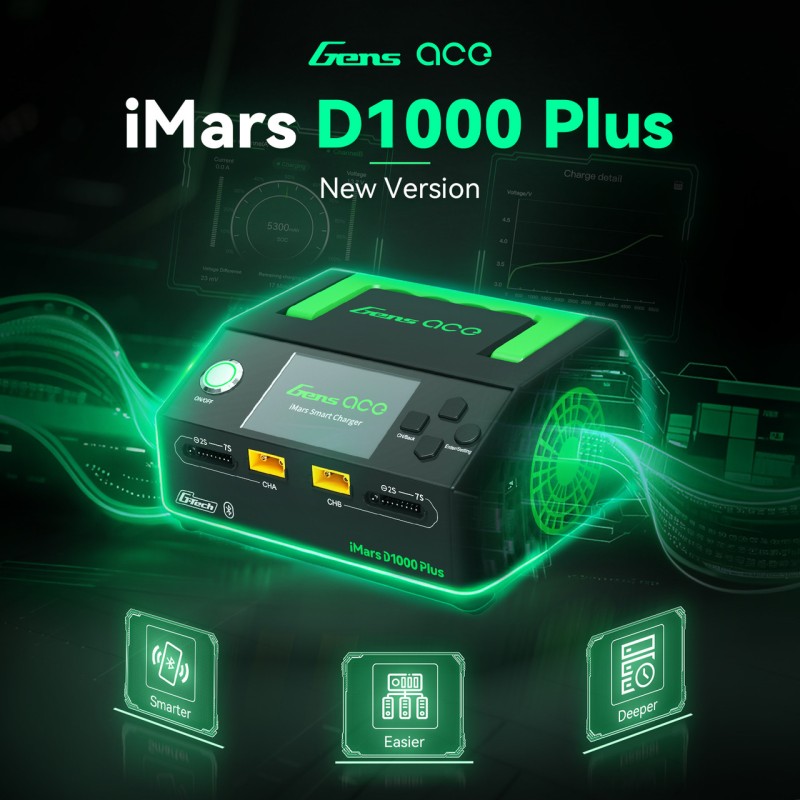Gens ace iMars D1000 Plus Smart Charger | Bluetooth App Control | Dual Channel | G-Tech