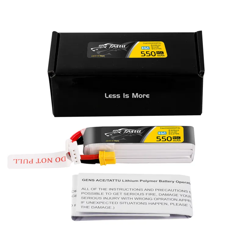 Tattu 550mAh 3S 95C 11.4V HV Lipo Battery Long Pack with XT30 Plug