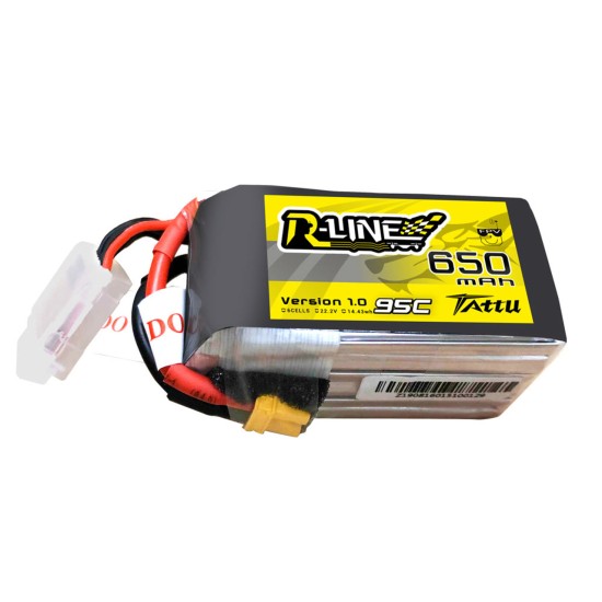 Tattu R-Line 650mAh 22.2V 95C 6S1P Lipo Battery Pack with XT30 Plug	