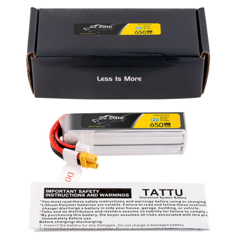 Tattu 650mAh 4S 15.2V 95C Lipo Battery Long Pack with XT30 Plug