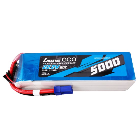 Gens Ace 5000mah 6S 60C 22.2V G-Tech Lipo Battery Pack With EC5 Plug