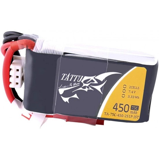 Tattu 450mAh 7.4V 75C 2S1P Lipo Battery Pack With JST-SYP Plug