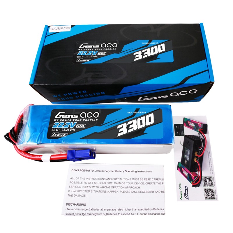 Gens ace G-tech 3300mAh 6S 60C 22.2V Lipo Battery Pack with EC5 Plug