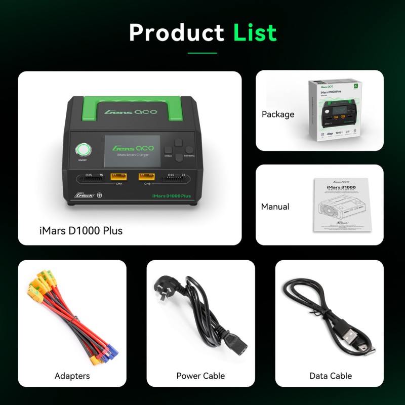 Gens ace iMars D1000 Plus Smart Charger | Bluetooth App Control | Dual Channel | G-Tech