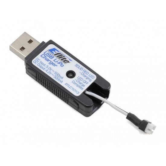 Carregador E-Flite 1S USB Li-Po Charger, 500mAh High Current UMX (EFLC1013) 