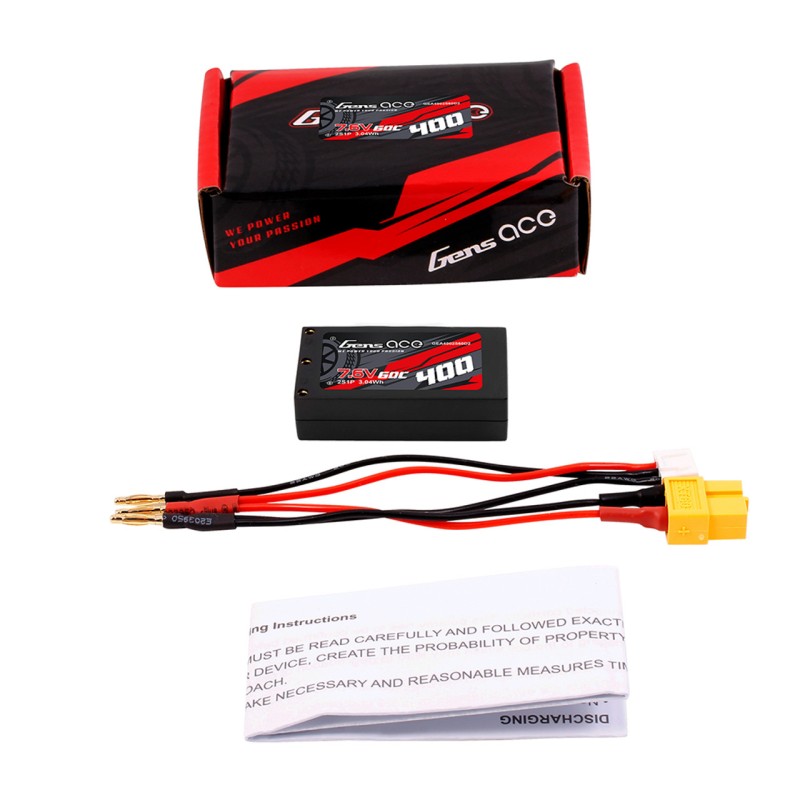 Gens ace 400mAh 2S 60C 7.6V HV Hardcase Lipo Battery with XT-60 Plug