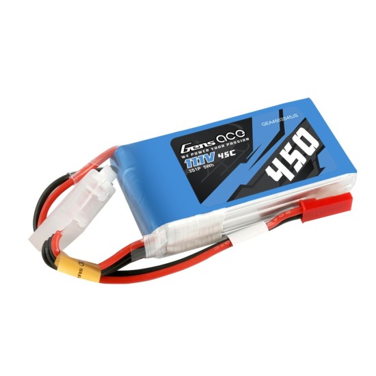 Gens Ace 450mAh 3S 45C 11.1V Lipo Battery Pack With JST-SYP Plug	