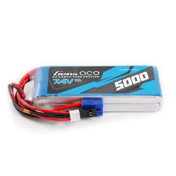 Gens Ace 5000mAh 2S 7.4V RX Lipo Battery With EC3 & JR Plug
