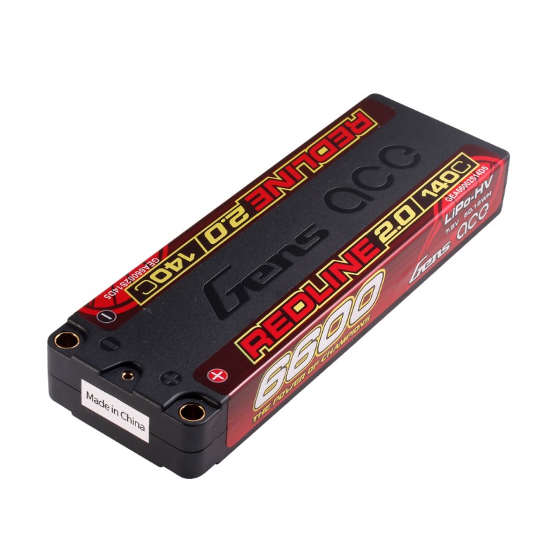 Gens Ace 6600mAh 2S 7.6V 140C HardCase 131# Redline 2.0 Series Lipo Battery With 5.0mm Bullet