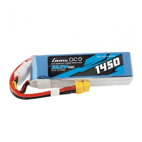 Gens Ace 1450mAh 22.2V 45C 6S1P Lipo Battery Pack With XT60 Plug	