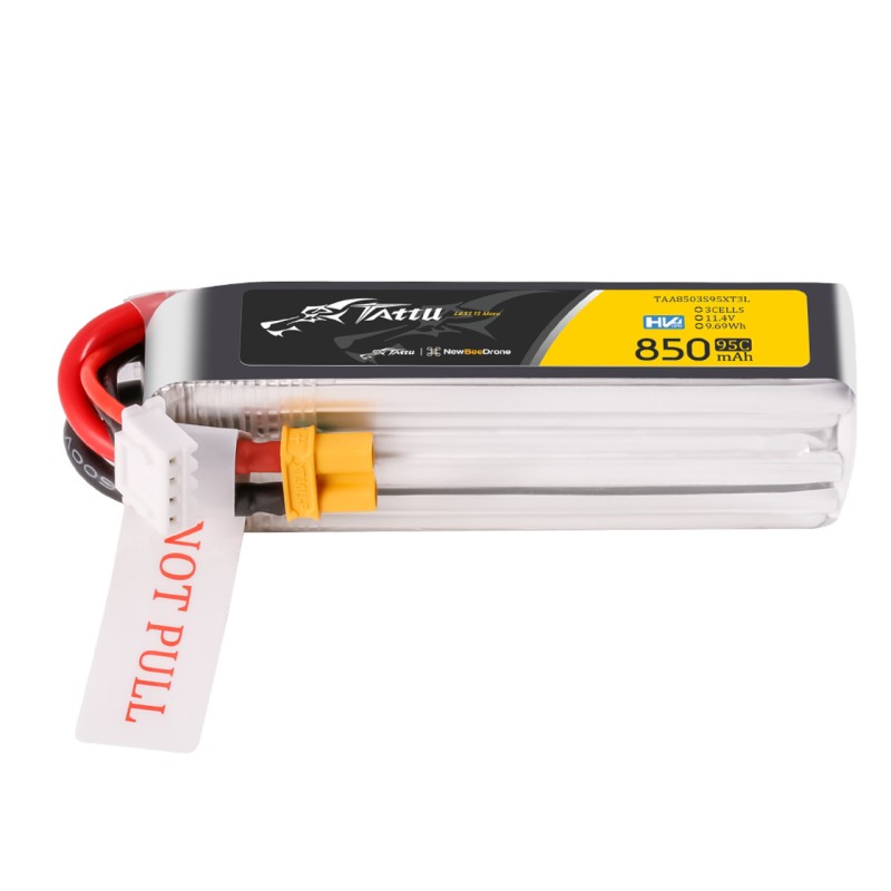 Tattu 850mAh 3S 95C 11.4V HV Lipo Battery Long Pack With XT30 Plug
