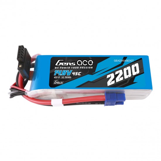 Gens Ace 2200mAh 4s 45C 14.8V G-Tech Lipo Battery Pack With EC3 Plug