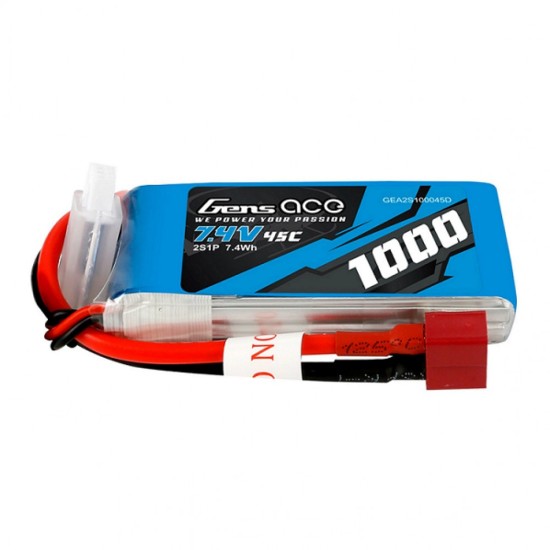 Gens Ace 2S 1000mAh 45C Lipo Battery Pack With Deans Plug	