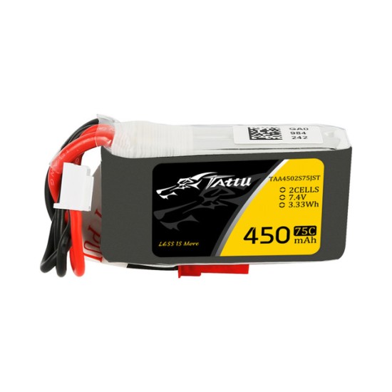 Tattu 450mAh 7.4V 75C 2S1P Lipo Battery Pack With JST-SYP Plug	