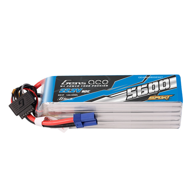 Gens Ace Sport G-Tech 5600mAh 6S 80C 22.2V Lipo Battery Pack With EC5 Plug