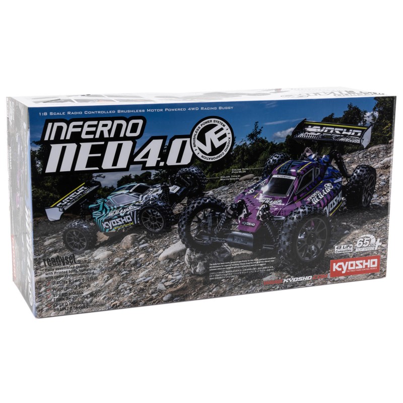 Kyosho Inferno NEO 4.0 VE ReadySet 1/8 Off-Road Buggy Elétrico Brushless - Branco-Verde- com Rádio Syncro KT-231P 2,4 GHz